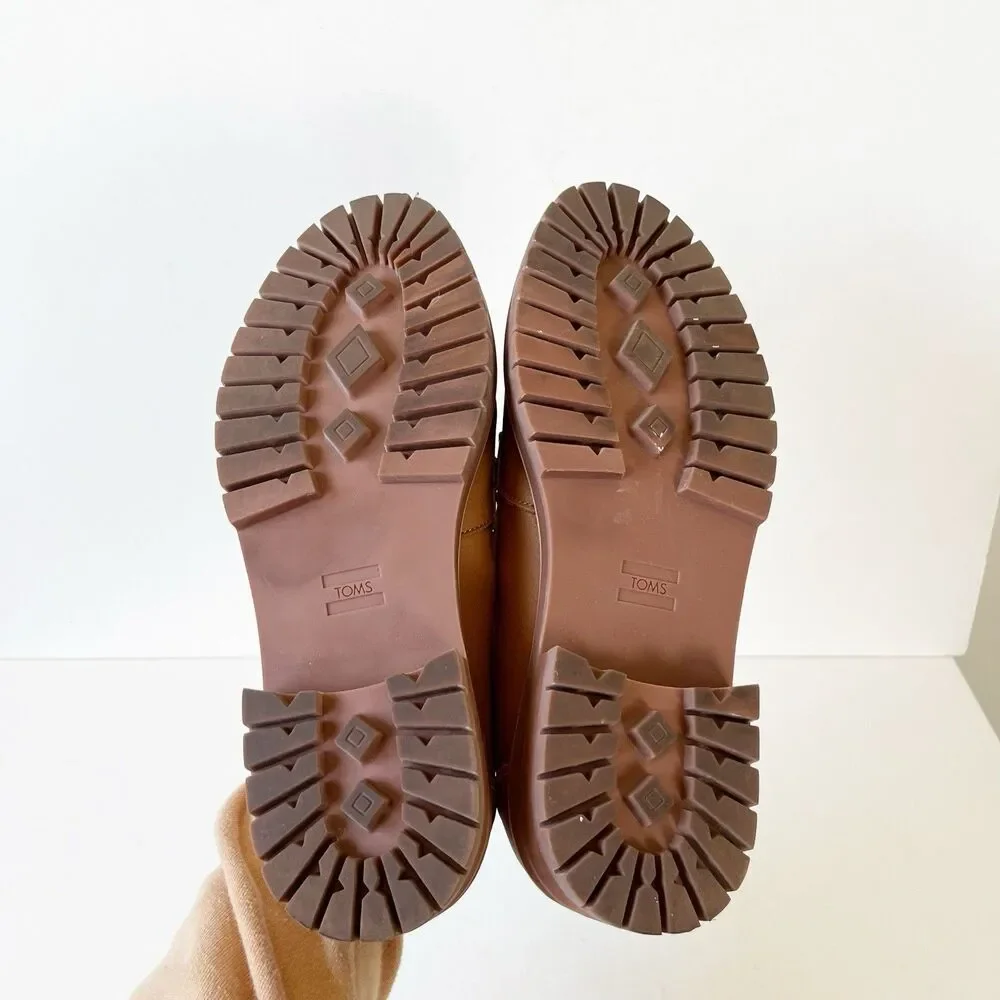 TOMS Cara Slip On Lug Platform Penny Loafers Flats Leather Camel Brown Size 9.5 - Picture 11 of 14